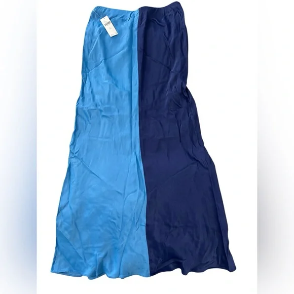 NWT The tilda maxi slip skirt Anthropologie two toned color block navy blue XXS - Picture 4 of 9